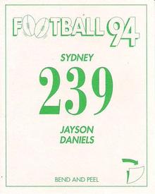 1994 Select AFL Stickers #239 Jayson Daniels Back